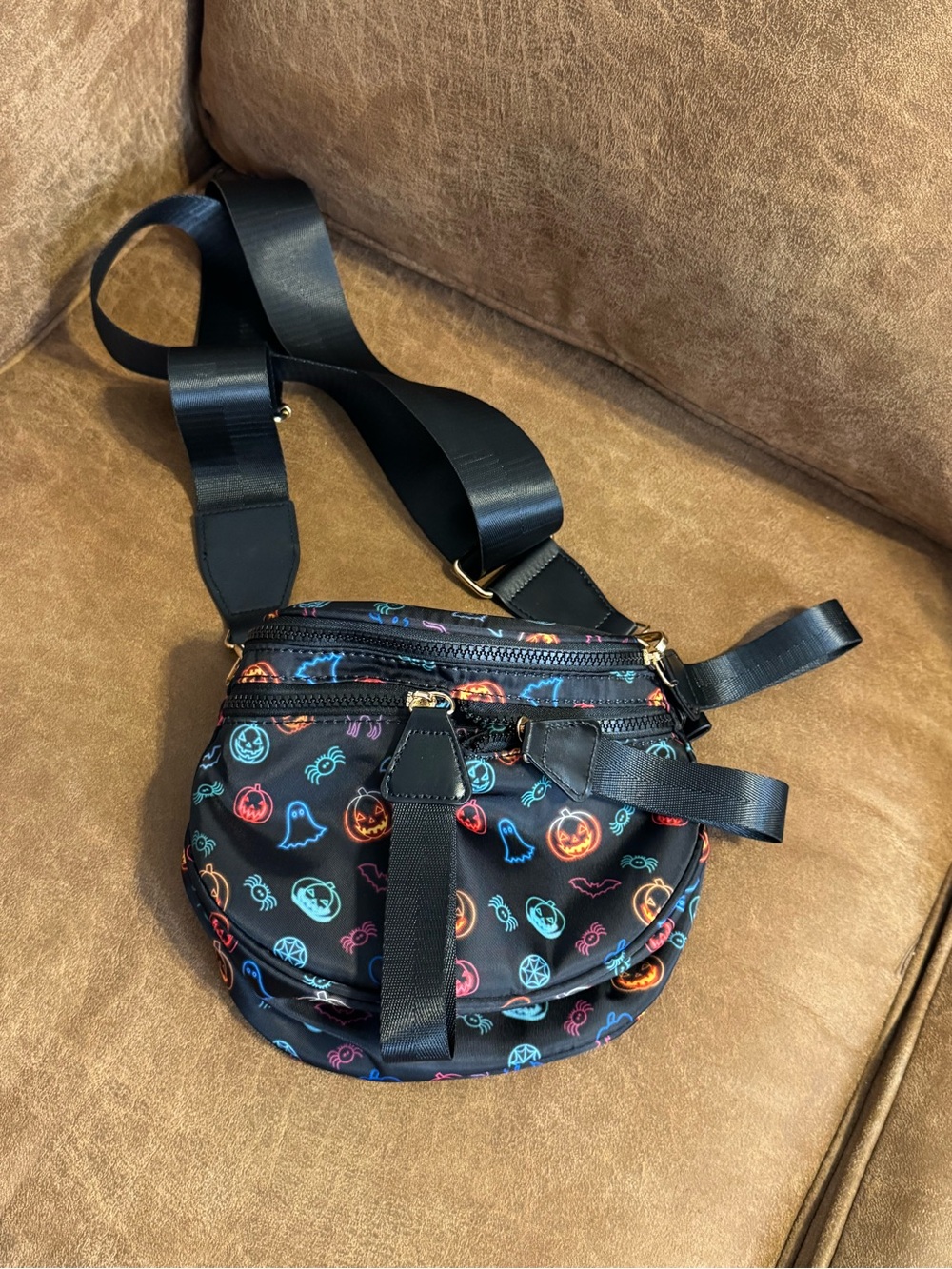 Black Halloween Print Crossbody Bag